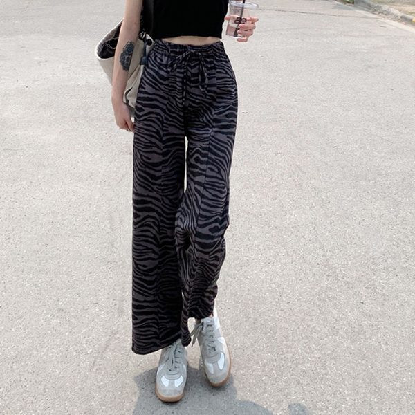 Modernas sieviešu taisna modeļa bikses ar dzīvnieku apdruku