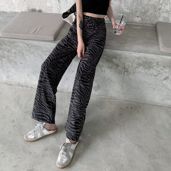 Modernas sieviešu taisna modeļa bikses ar dzīvnieku apdruku