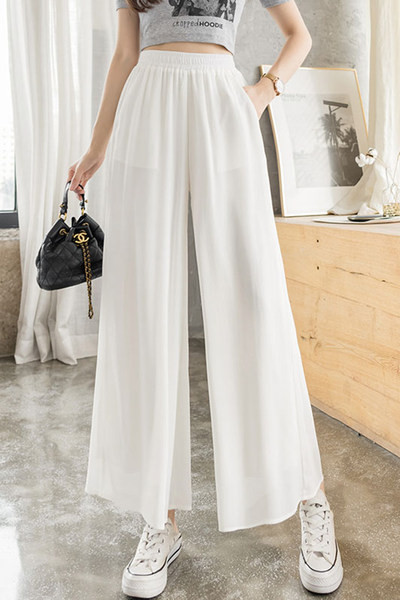 Sieviešu bikses ar elastīgu jostasvietu - plats modelis