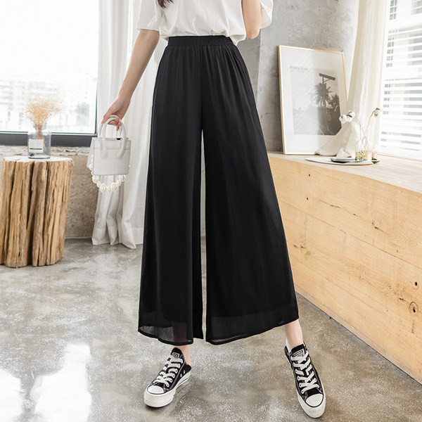 Sieviešu bikses ar elastīgu jostasvietu - plats modelis