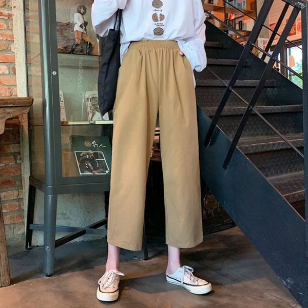 Ikdienas sieviešu bikses 9/4 garuma plats modelis