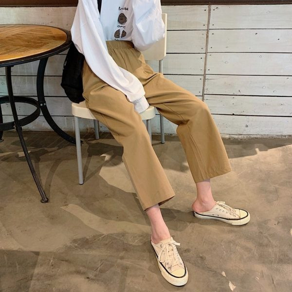 Ikdienas sieviešu bikses 9/4 garuma plats modelis