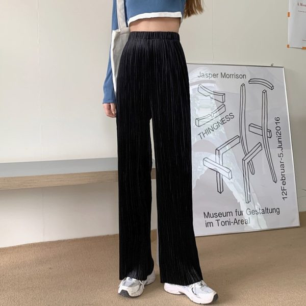 Modes sieviešu kroku garās bikses ar augstu vidukli