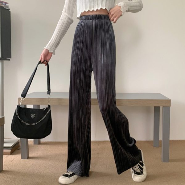 Modes sieviešu kroku garās bikses ar augstu vidukli