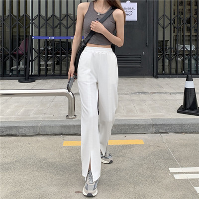 Pantaloni casual de dama model drept cu fanta