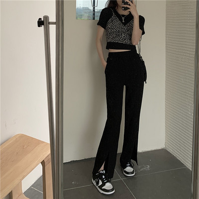 Pantaloni casual de dama model drept cu fanta