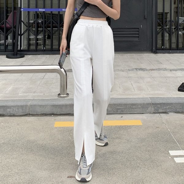 Pantaloni casual de dama model drept cu fanta