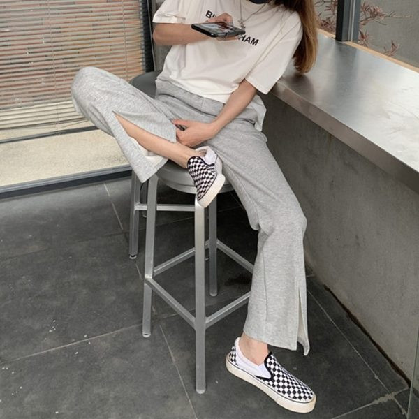 Pantaloni casual de dama model drept cu fanta