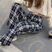 Sieviešu modernas rūtainas garās bikses ar augstu vidukli