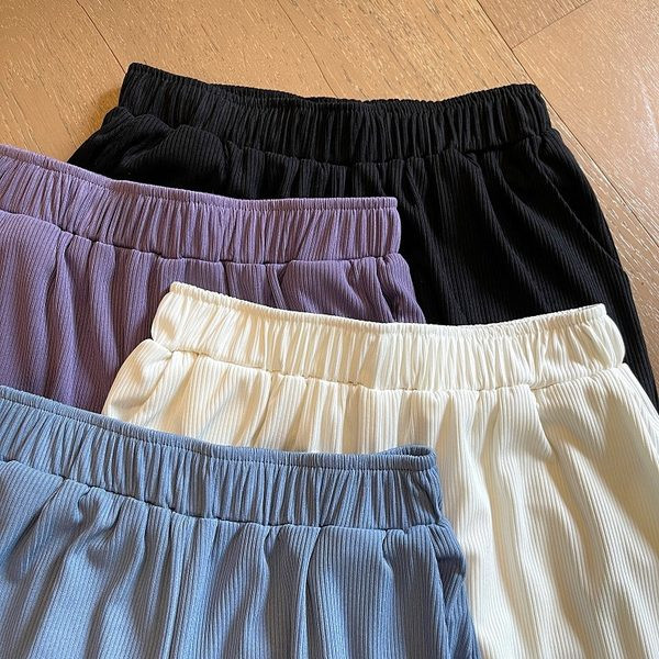 Pantaloni drepti de dama cu talie elastica si crapatura