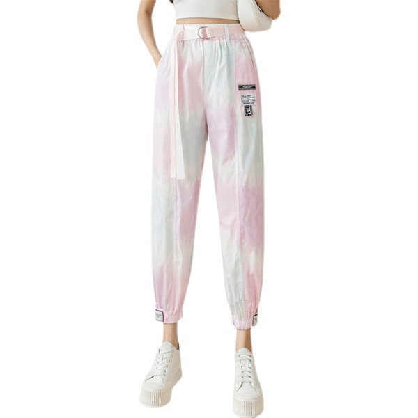 Sieviešu platas bikses ar jostu un kabatām