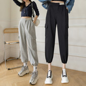 Sieviešu bikses ar sānu kabatām un augstu vidukli