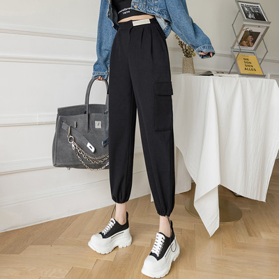 Sieviešu bikses ar sānu kabatām un augstu vidukli