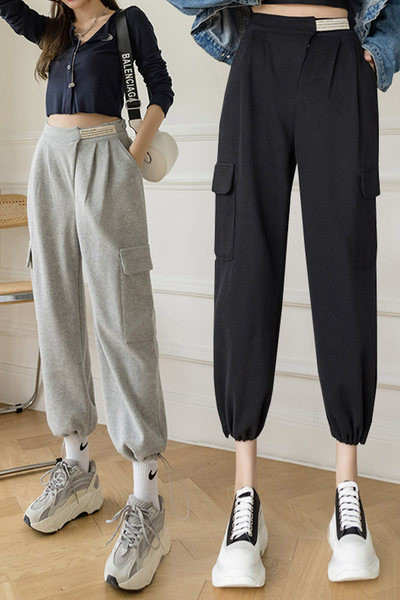 Sieviešu bikses ar sānu kabatām un augstu vidukli