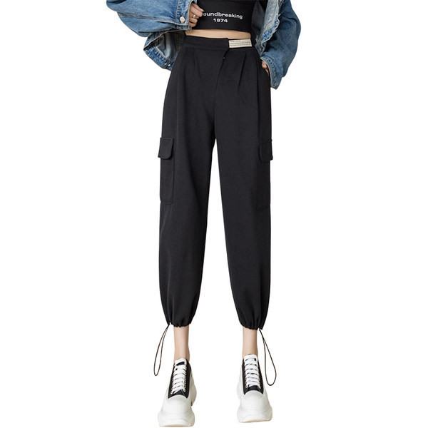 Sieviešu bikses ar sānu kabatām un augstu vidukli