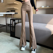 Pantaloni de dama bej cu talie inalta