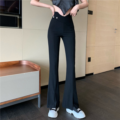 Pantaloni de dama bej cu talie inalta