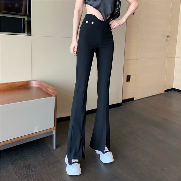 Pantaloni de dama bej cu talie inalta