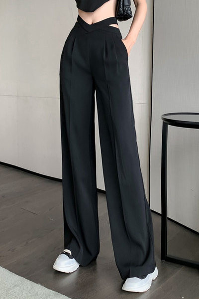 Sieviešu platas bikses ar augstu vidukli baltā un melnā krāsā