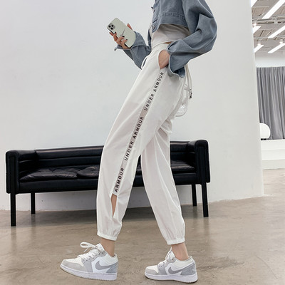 Sieviešu taisna modeļa bikses ar uzrakstu un sietu