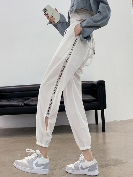 Sieviešu taisna modeļa bikses ar uzrakstu un sietu