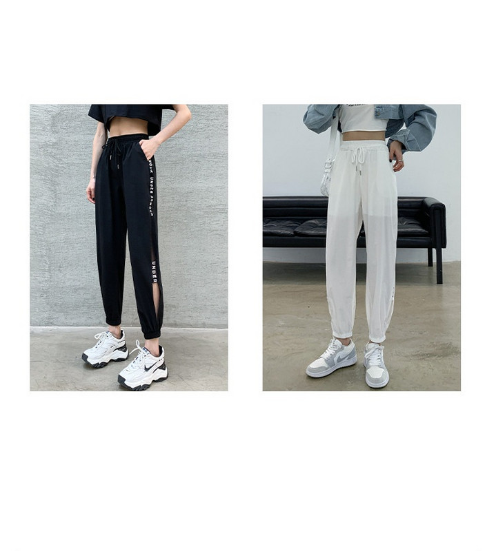 Sieviešu taisna modeļa bikses ar uzrakstu un sietu