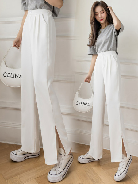 Modernas sieviešu bikses ar šķēlumiem - taisns modelis