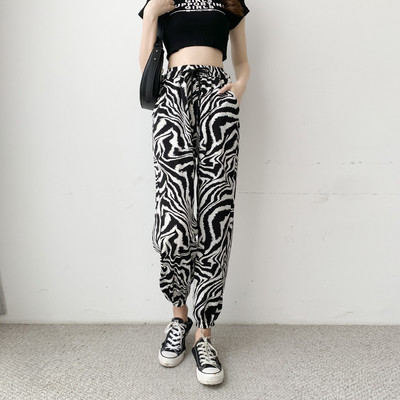 Sieviešu garās bikses ar augstu vidukli un saitēm