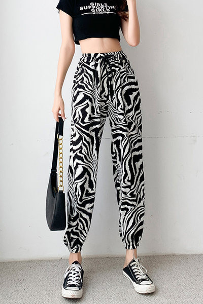 Sieviešu garās bikses ar augstu vidukli un saitēm