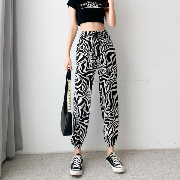 Sieviešu garās bikses ar augstu vidukli un saitēm