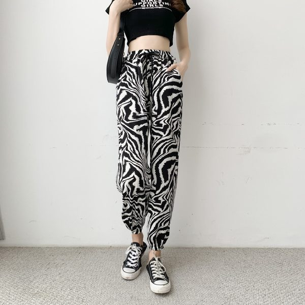 Sieviešu garās bikses ar augstu vidukli un saitēm