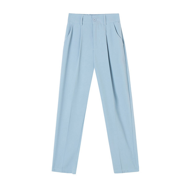 Pantaloni de dama monocolor cu talie inalta - model drept