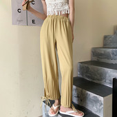 Mūsdienīgas sieviešu bikses ar elastīgu jostasvietu un mežģīnēm