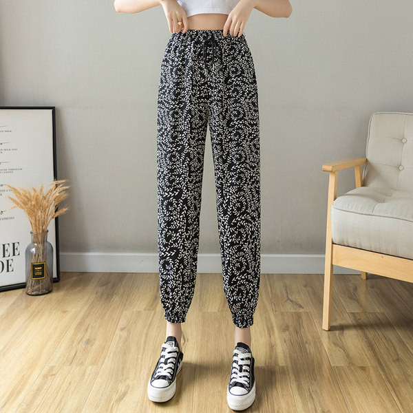 Sieviešu ikdienas bikses ar saitēm un gumiju pie potītēm