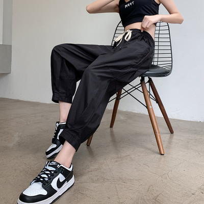 Pantaloni largi de dama cu buzunare si cravate