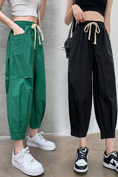 Pantaloni largi de dama cu buzunare si cravate