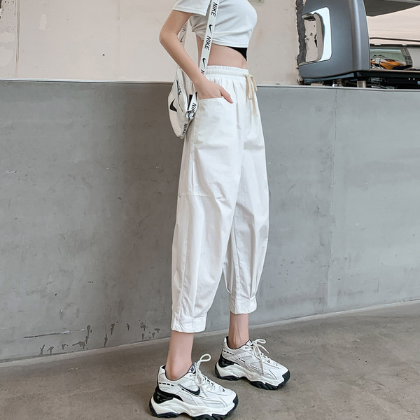 Pantaloni largi de dama cu buzunare si cravate