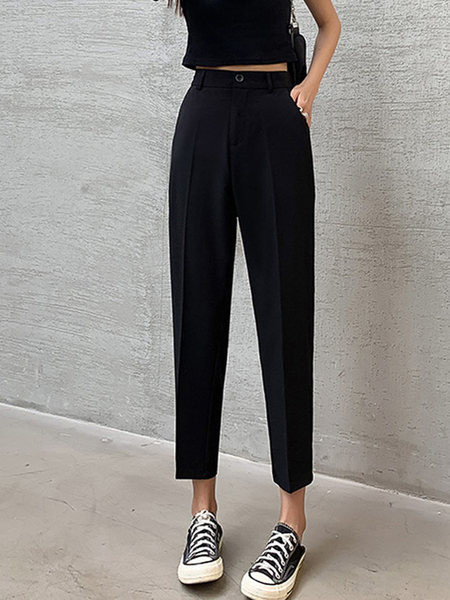 Pantaloni de damă la modă cu un model drept cu talie înaltă