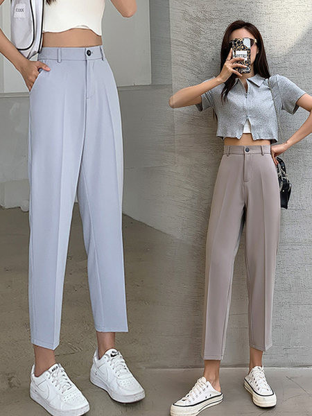 Pantaloni de damă la modă cu un model drept cu talie înaltă