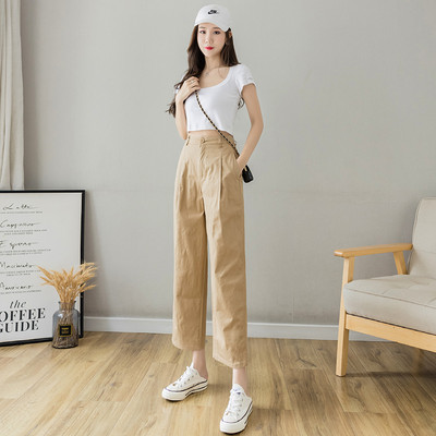 Γυναικείο φαρδύ παντελόνι με τσέπες σε μπεζ και μαύρο χρώμα