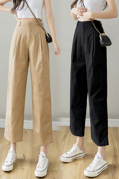 Γυναικείο φαρδύ παντελόνι με τσέπες σε μπεζ και μαύρο χρώμα