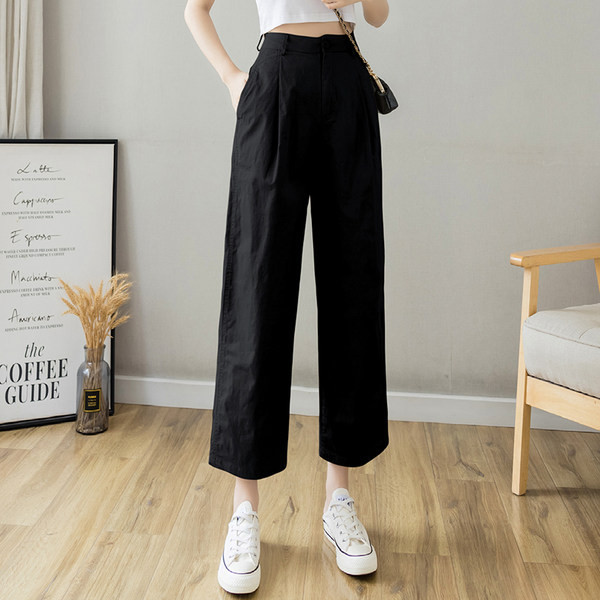 Γυναικείο φαρδύ παντελόνι με τσέπες σε μπεζ και μαύρο χρώμα