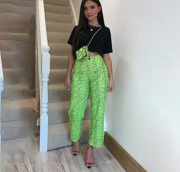 Stilīgas sieviešu taisnās bikses ar dzīvnieku apdruku