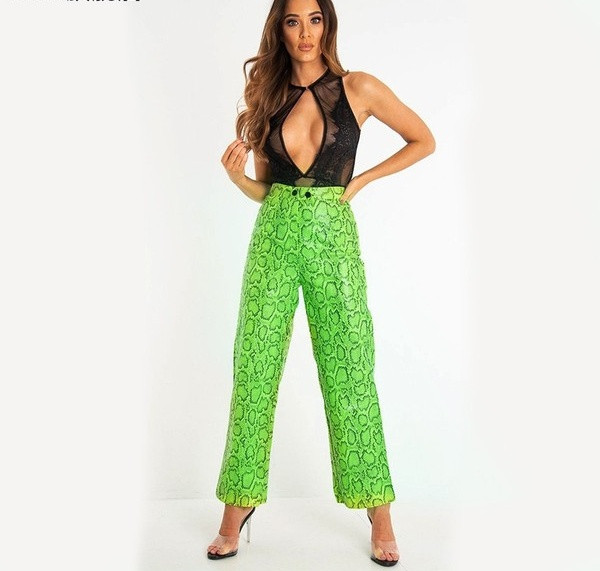 Stilīgas sieviešu taisnās bikses ar dzīvnieku apdruku