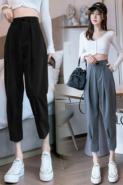 Sieviešu platas bikses ar augstu vidukli zilā un melnā krāsā