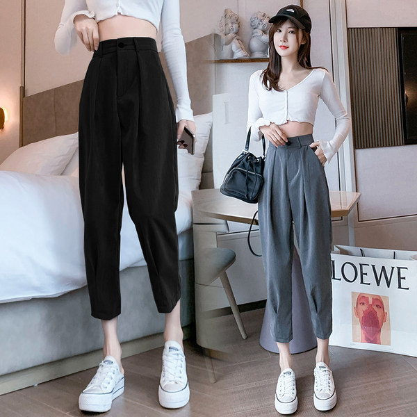 Sieviešu platas bikses ar augstu vidukli zilā un melnā krāsā