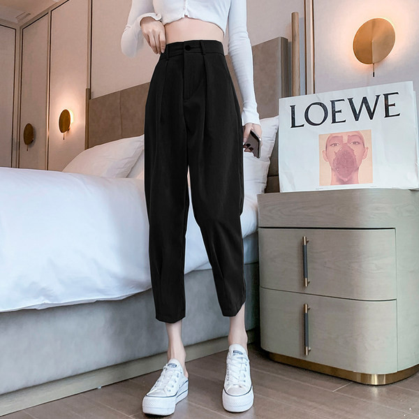 Sieviešu platas bikses ar augstu vidukli zilā un melnā krāsā