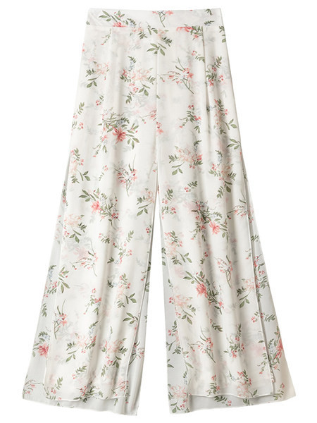 Ikdienas sieviešu bikses ar ziedu rakstu trīs krāsās