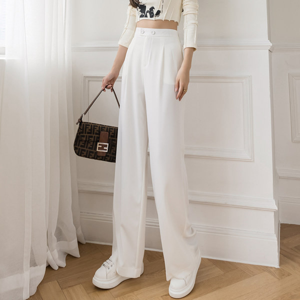 Jauns sieviešu taisno bikšu modelis ar kabatām un augstu vidukli