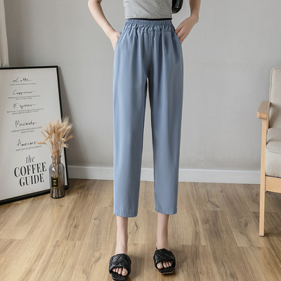 Дамски панталон с джобове и висока талия - 9/10 дължина